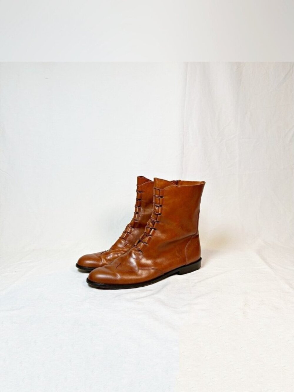 Talbots English Tan Brown Leather Wingtip Granny Booties Ankle Boots~8.5~